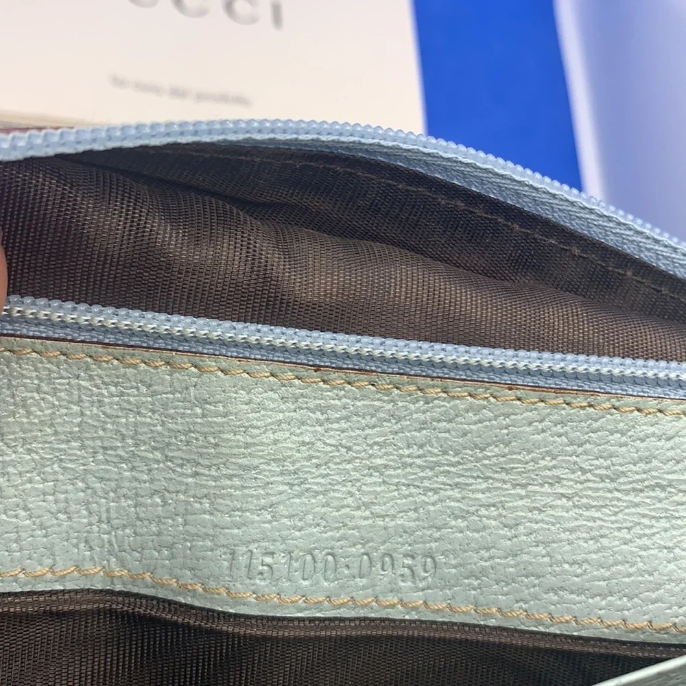 Gucci Guccissima monogram flap wallet brown light blue almost sea foam color. - Picture 12 of 12